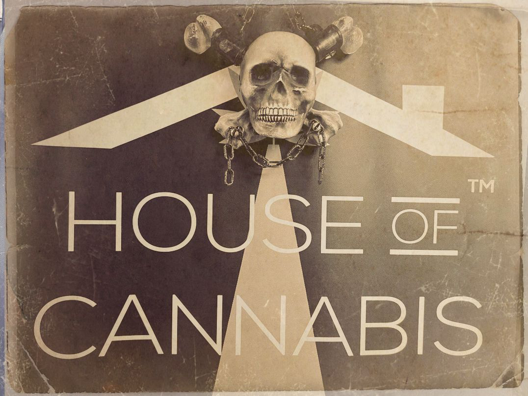 A decorative Halloween and House of Cannabis logo