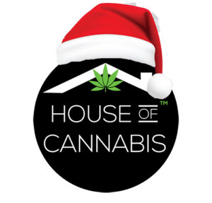 House of Cannabis Logo wearing a Santa Claus hat