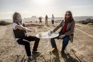 The band Black Mountain, in a desert setting