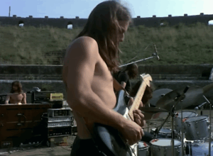 David Gilmour playing guitar at Pompeii